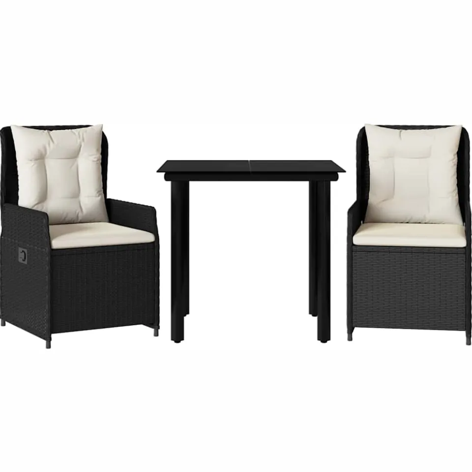 vidaXL 3-delige Tuinset met kussens poly rattan zwart, foto 3
