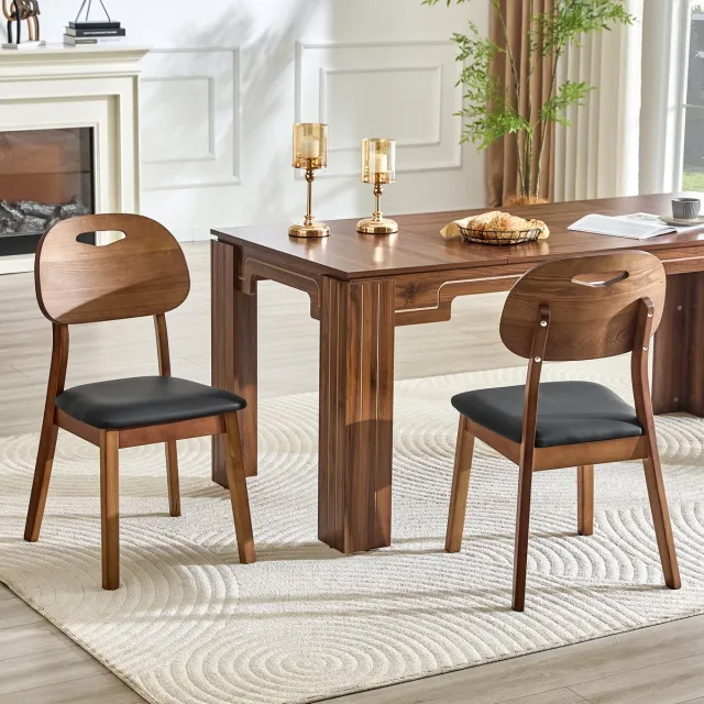 KOMHTOM Set van 2 Eetkamerstoelen - Met Ovale Rugleuning - Moderne Houten Stoelen met Handvat - Gestoffeerde Keukenstoelen - Voor Eetkamer en Woonkamer - Alleen Stoelen, Zonder Tafel Zwart