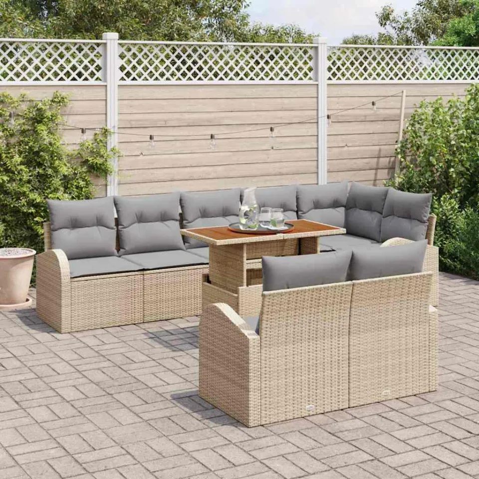 vidaXL Tuin Sofa Set 9 st Beige Poly riet, foto 3