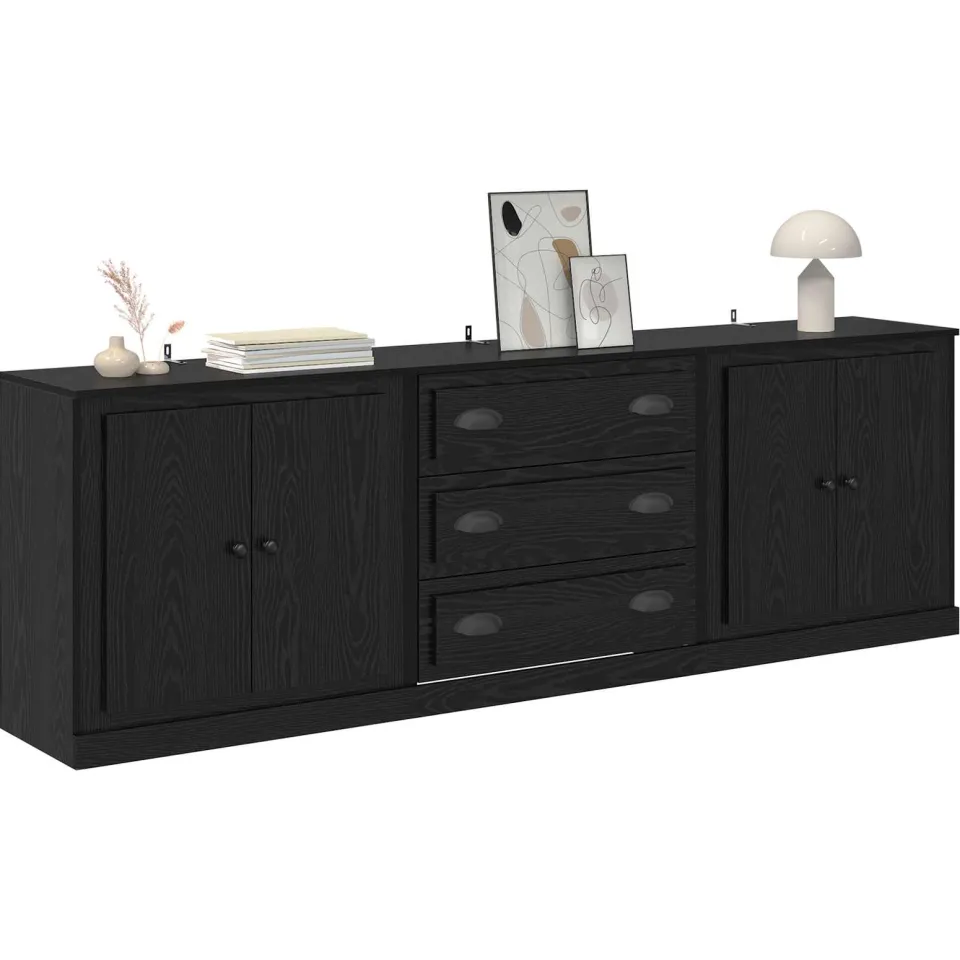 vidaXL Dressoirs 3 st Zwart eiken 210 x 35,5 x 67,5 cm Bewerkt hout