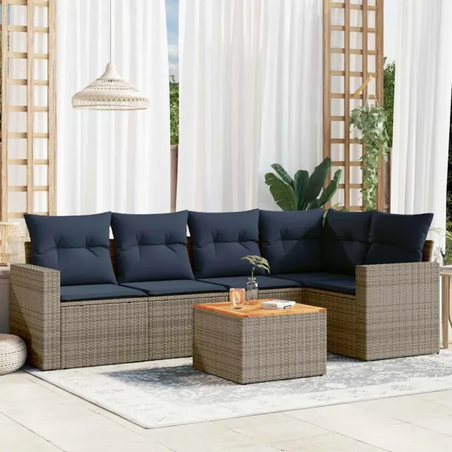 vidaXL 6-delige Loungeset met kussens poly rattan grijs, foto 2