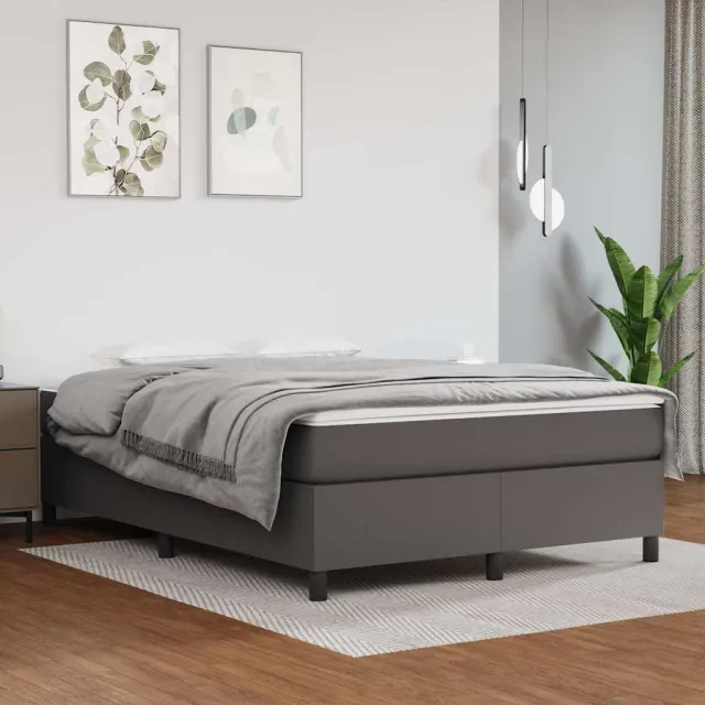 vidaXL Boxspring met matras kunstleer grijs 140x190 cm