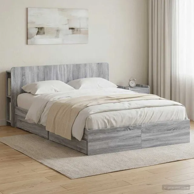 vidaXL Bedframe met opslag Grijs Sonoma 150 x 200 cm Bewerkt hout