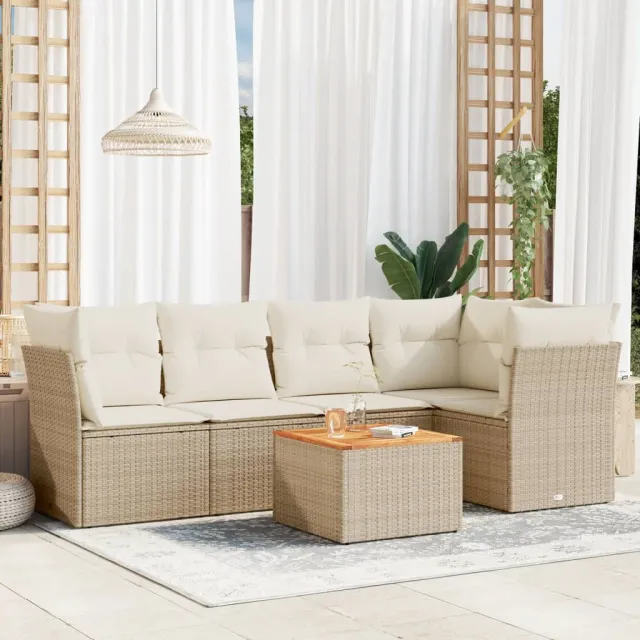 vidaXL 6-delige Loungeset met kussens poly rattan beige, foto 2