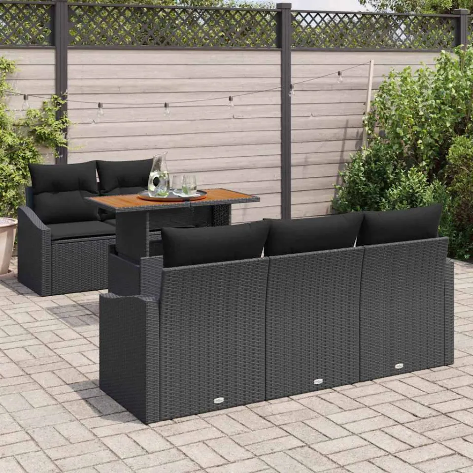 vidaXL Tuin Sofa Set 6 st Zwart Poly riet, foto 3