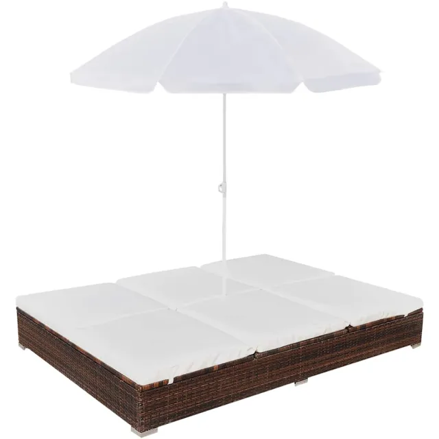 vidaXL Loungebed met parasol poly rattan bruin, foto 2