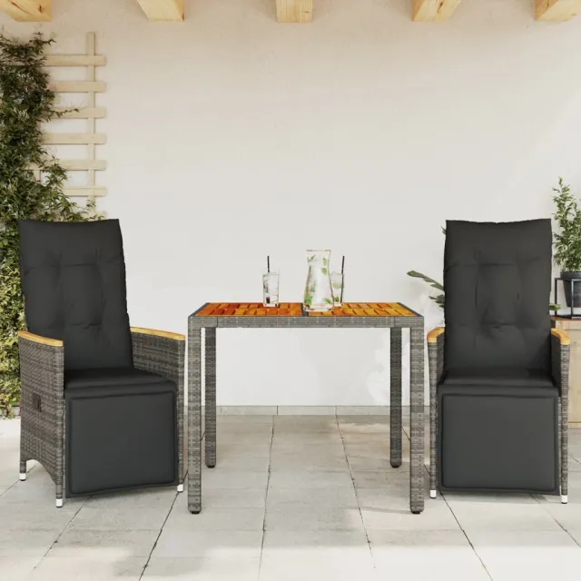 vidaXL 3-delige Bistroset met kussens poly rattan grijs, foto 2