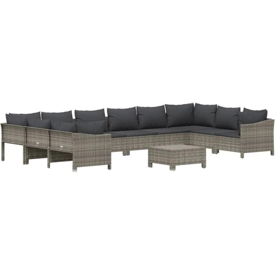 vidaXL 11-delige Loungeset met kussens poly rattan grijs