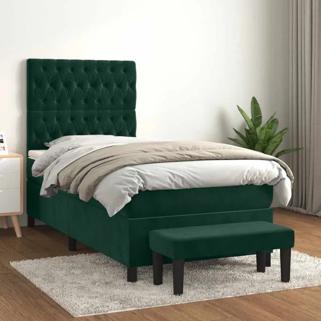 vidaXL Boxspring met matras fluweel donkergroen 100x200 cm groen