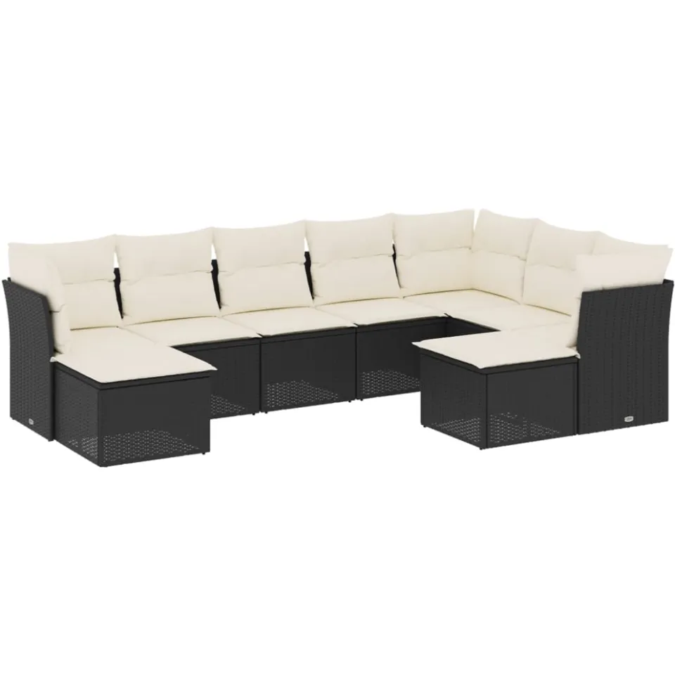 vidaXL 9-delige Loungeset met kussens poly rattan zwart, foto 3