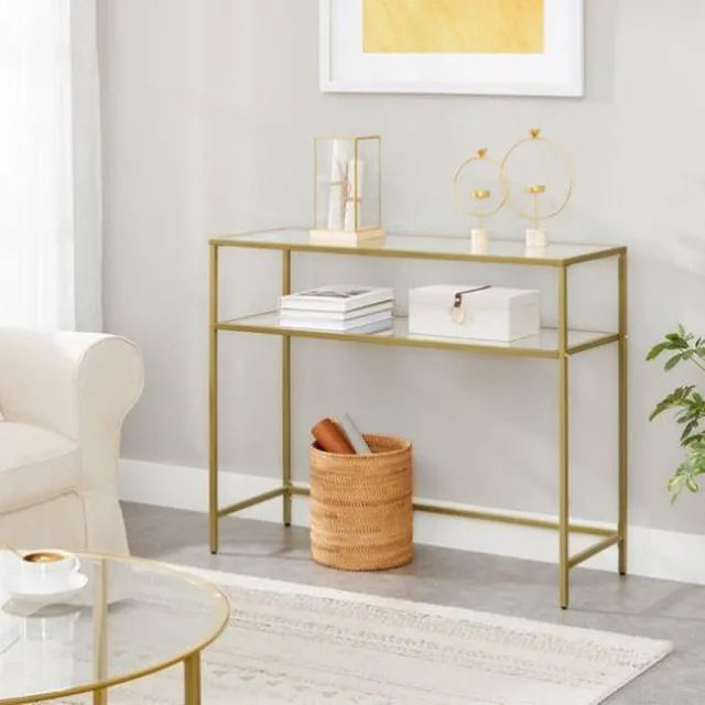 Segenn 's Consoletafel - Bijzettafel - wandtafel - Dressoir - Glazen Tafel - Bijzettafels - Salontafel - Goud 100 x 35 x 80 cm