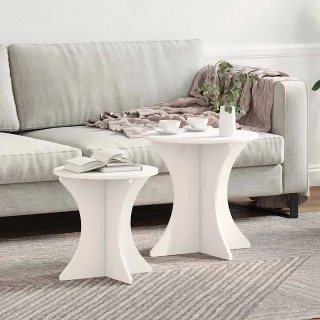 vidaXL Salontafel 2 st Wit 46 x 46 x 47 cm Massief grenenhout, foto 2