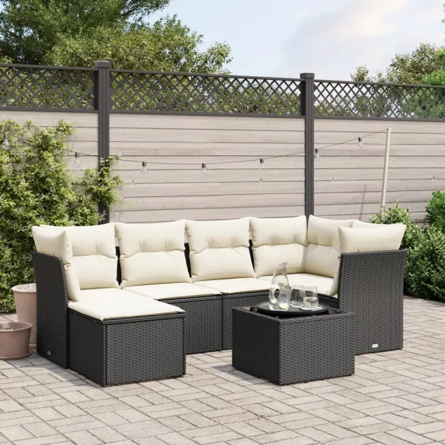 vidaXL 7-delige Loungeset met kussens poly rattan zwart, foto 2