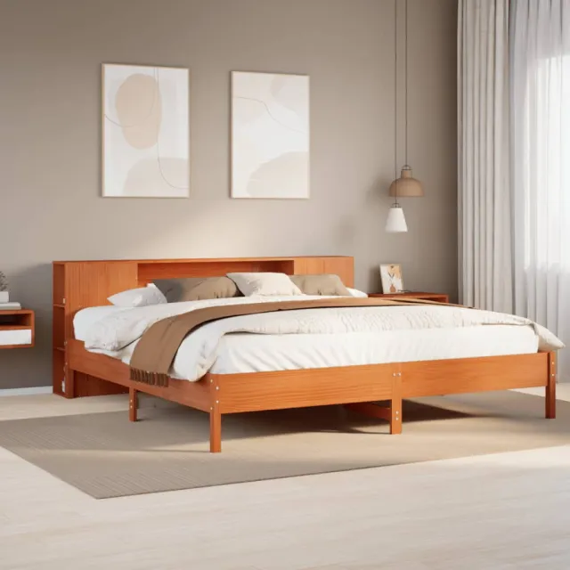 vidaXL Bed met boekenkast zonder matras grenenhout wasbruin 200x200 cm bruin