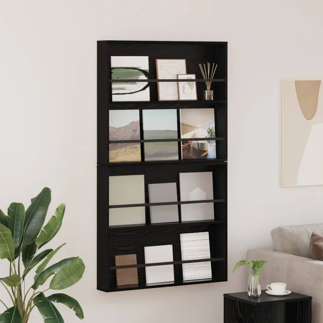 vidaXL Tijdschrift Rek 2 st Zwart Eiken 80 x 12 x 70 cm Bewerkt hout, foto 2