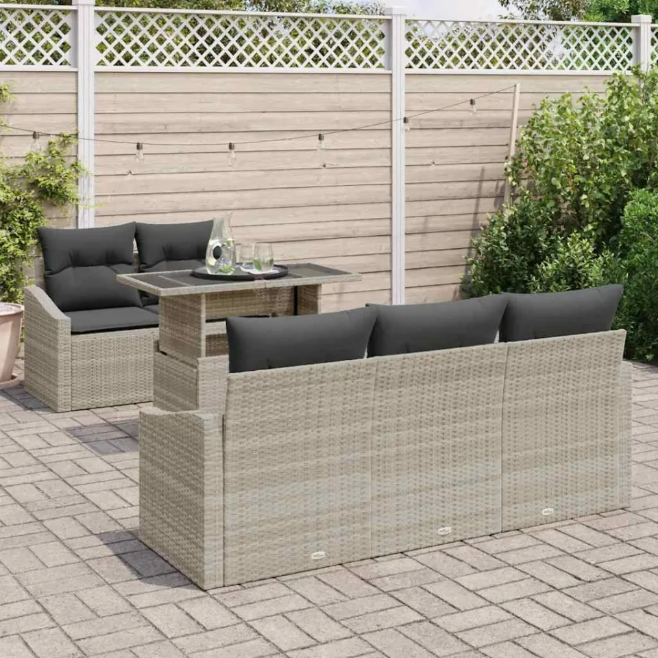 vidaXL Tuin Sofa Set 6 st Lichtgrijs poly rattan zwart, foto 3