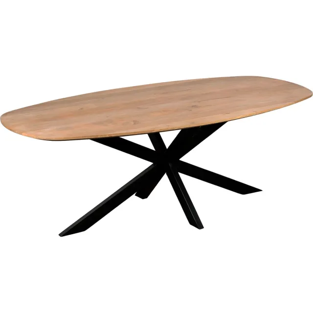 QUVIO Eettafel Sofia - Deens ovaal - 220x110 cm - Stalen kruispoot - FSC®-gecertificeerd mangohout - Naturel