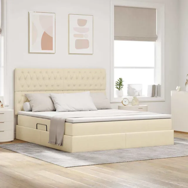 vidaXL Opslag bed met matras met hoofdeinde Crème 180 x 200 cm Stof