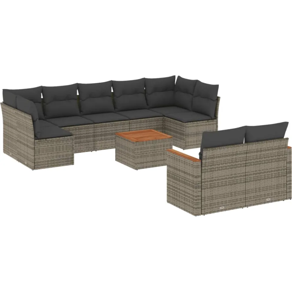 vidaXL 10-delige Loungeset met kussens poly rattan grijs, foto 3