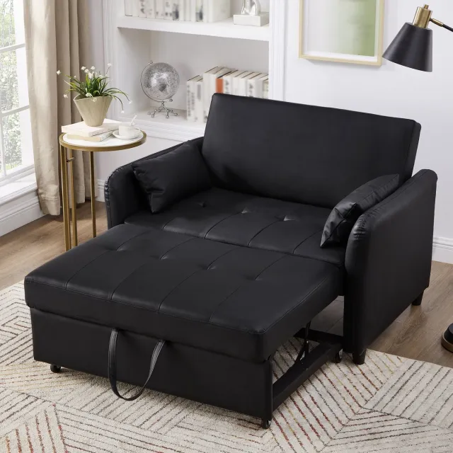 Wishdor 2-Zits Uitschuifbare Slaapbank - 3-Standen Verstelbare Rugleuning - Ruimtebesparend - PU - Antiek Zwart - 156 X 100 Cm