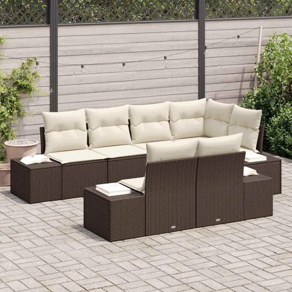 vidaXL Tuin Sofa Set 7 st Bruin en Crème poly rattan, foto 3