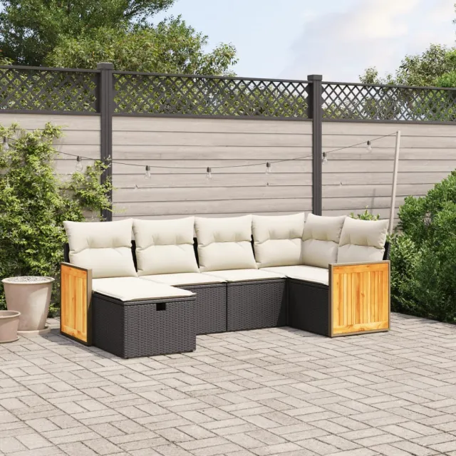 vidaXL 6-delige Loungeset met kussens poly rattan zwart, foto 2