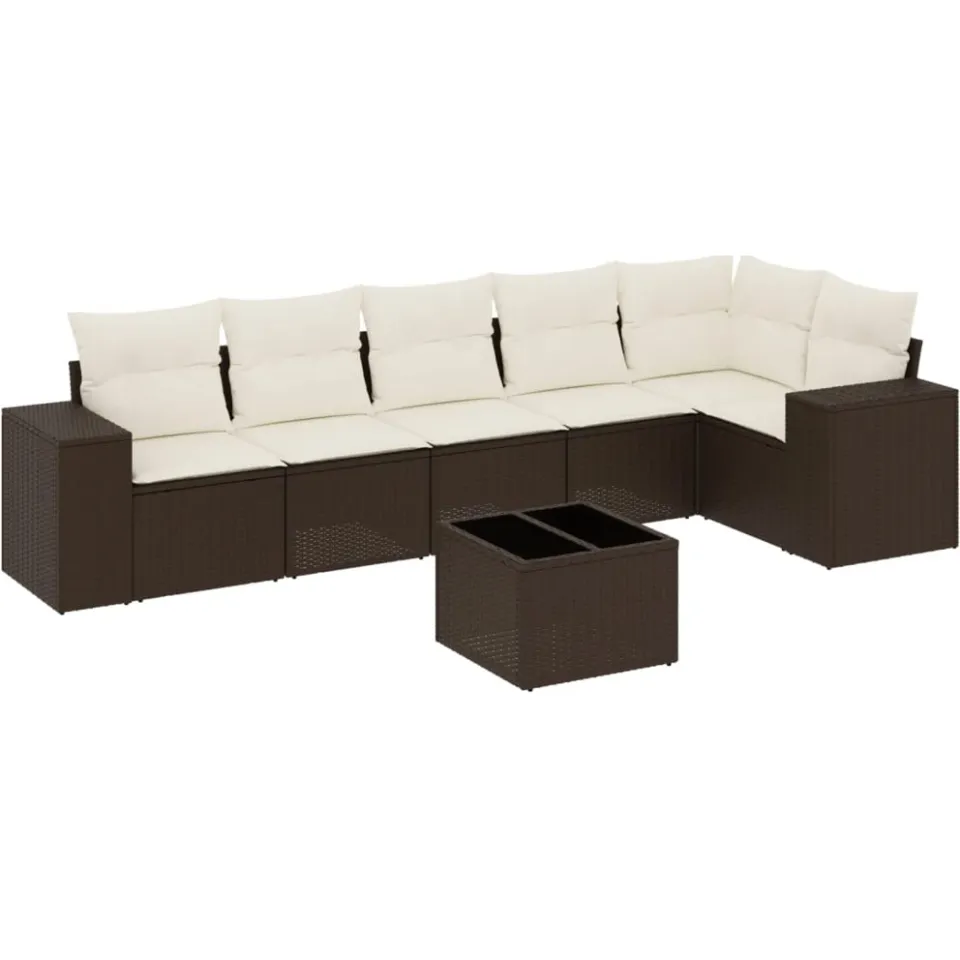 vidaXL 7-delige Loungeset met kussens poly rattan bruin, foto 4