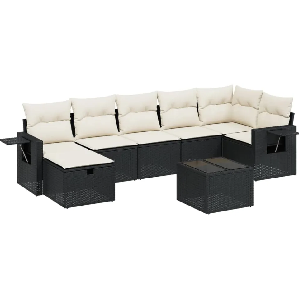 vidaXL 8-delige Loungeset met kussens poly rattan zwart