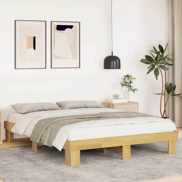 vidaXL Bedframe zonder matras 135x190 cm massief eikenhout Bruin