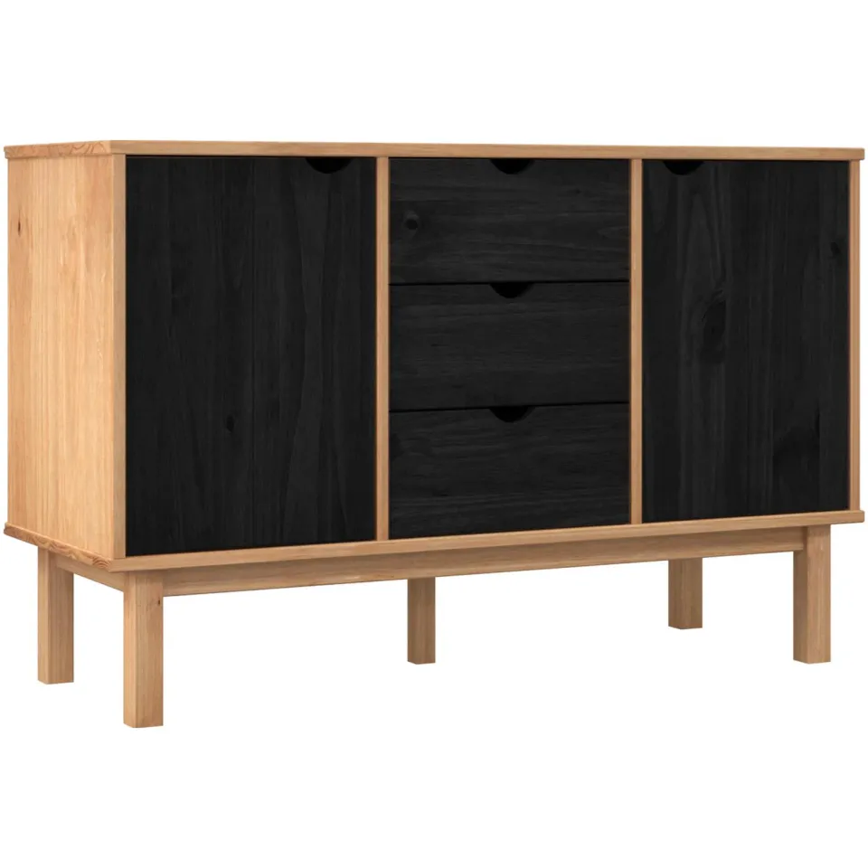 vidaXL Dressoir OTTA Zwart 113,5 x 43 x 73 cm Massief grenenhout, foto 3