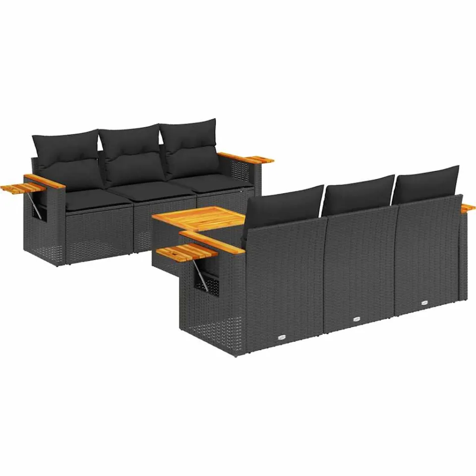 vidaXL 7-delige Loungeset met kussens poly rattan zwart, foto 3