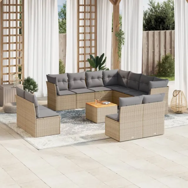 vidaXL 12-delige Loungeset met kussens poly rattan beige, foto 2