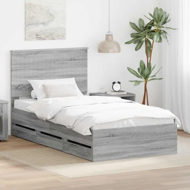 vidaXL Bedframe met lade Grijs Sonoma 100 x 200 cm Ingenieurshout