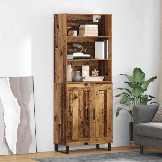 vidaXL Hoge kast 2 st Oudhout 69,5 x 34 x 180 cm Bewerkt hout en glas Bruin