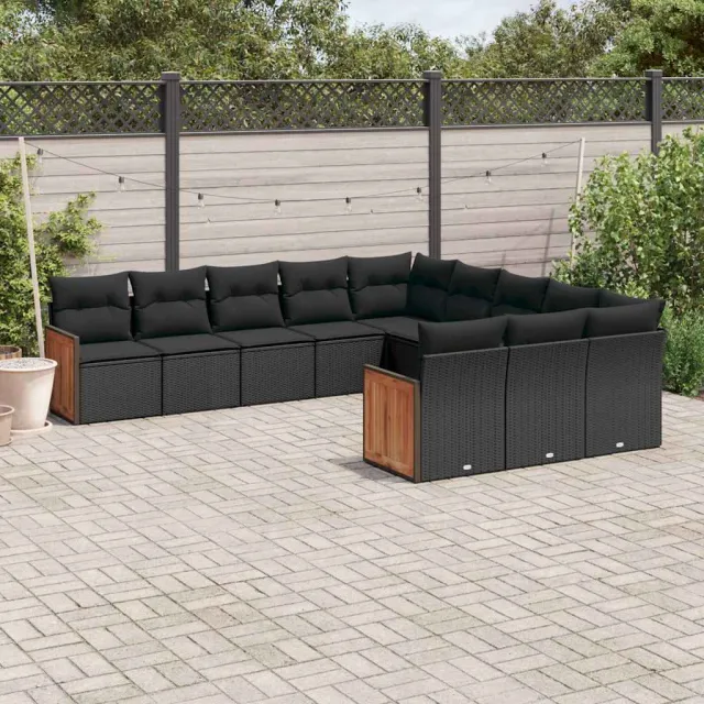 vidaXL 11-delige Loungeset met kussens poly rattan zwart, foto 2