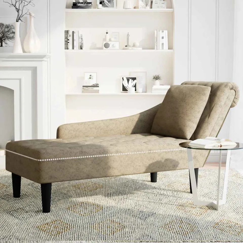 vidaXL Chaise longue met kussen&rechterarmleuning kunstleer lichtgrijs grijs, foto 3