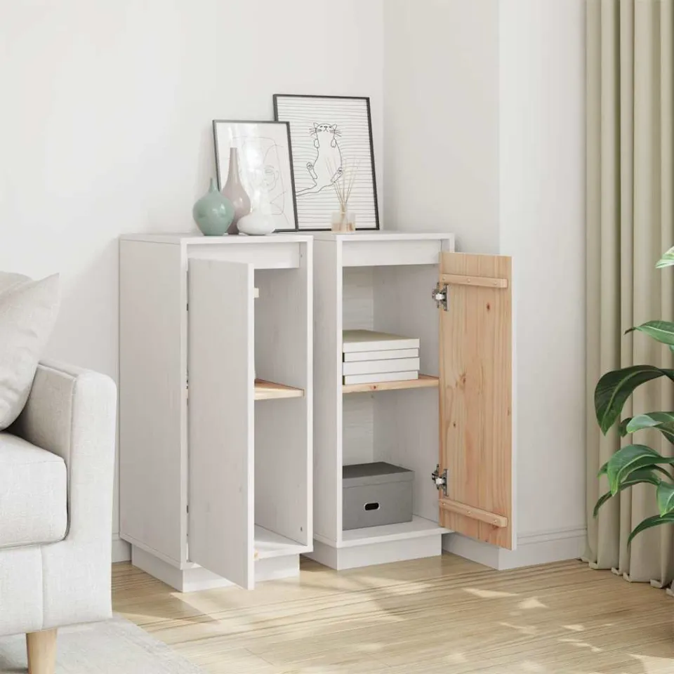 vidaXL Dressoirs 2 st 31,5x34x75 cm massief grenenhout wit, foto 2