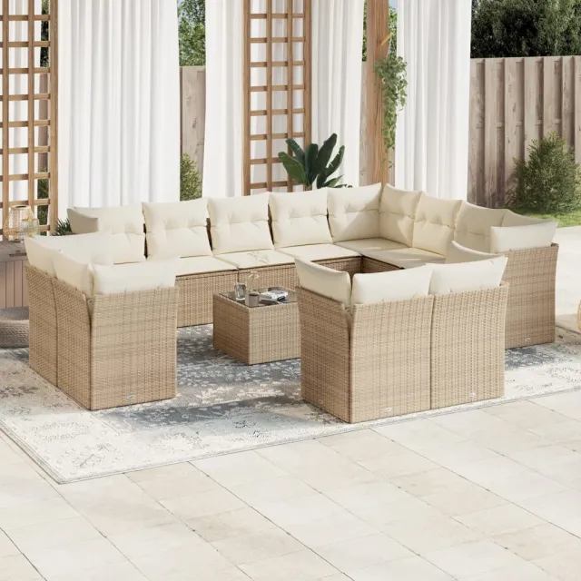 vidaXL 13-delige Loungeset met kussens poly rattan beige, foto 2