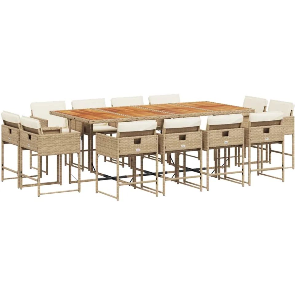 vidaXL 13-delige Tuinset met kussens poly rattan beige, foto 4