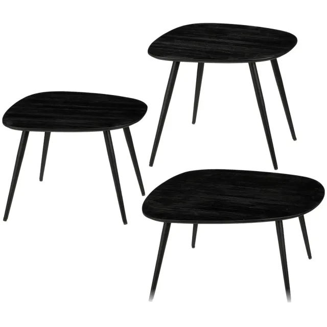 Mica Decorations Jailey Bijzettafel - Set van 3 - L62 x B52 x H34 cm - Gerecycled Hout - Zwart