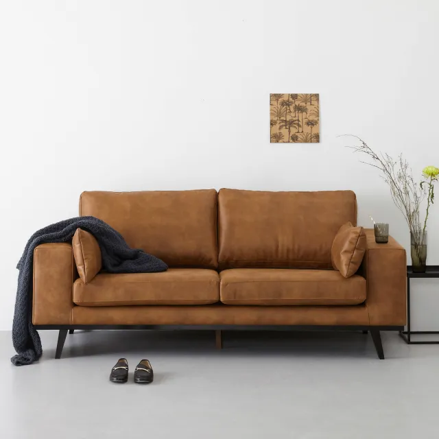 NOUS Living leren 2-zitsbank Torino - cognac, foto 2