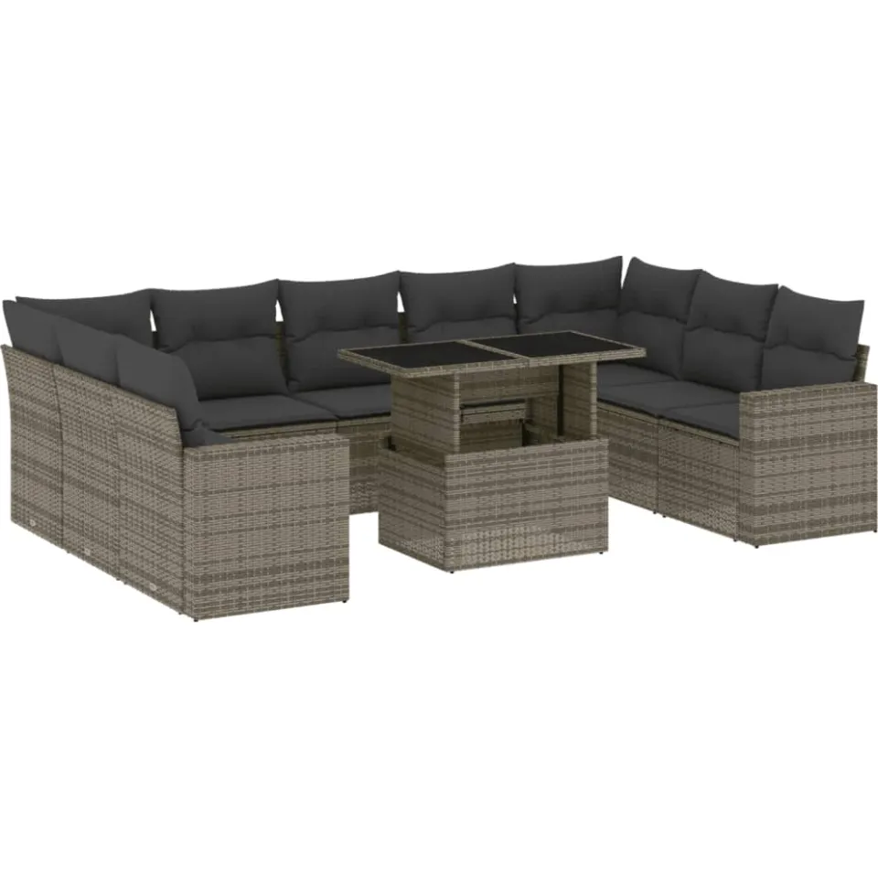 vidaXL 10-delige Loungeset met kussens poly rattan grijs, foto 3
