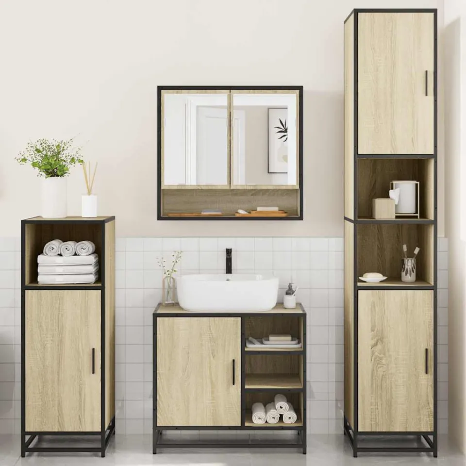 vidaXL 4-delige Badkamermeubelset bewerkt hout sonoma eikenkleurig, foto 4
