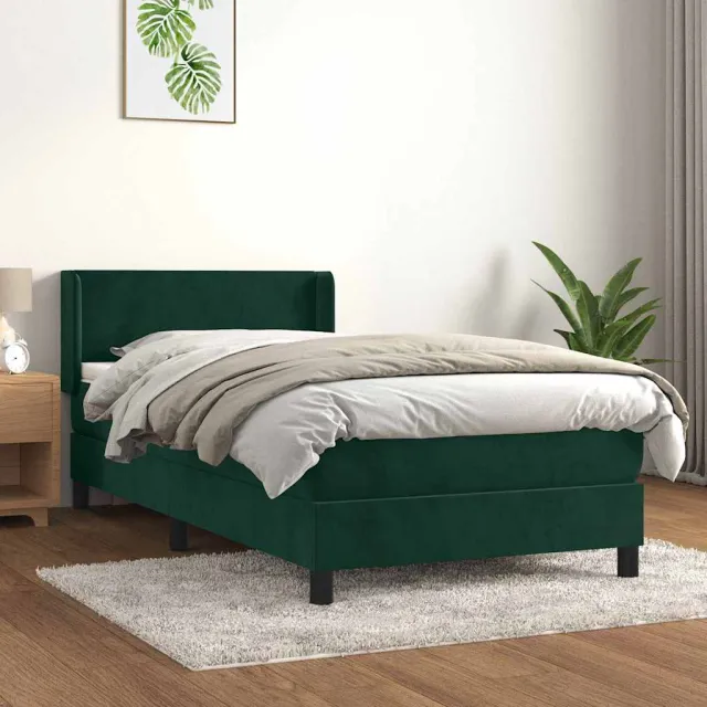vidaXL Boxspring met matras fluweel donkergroen 100x200 cm groen