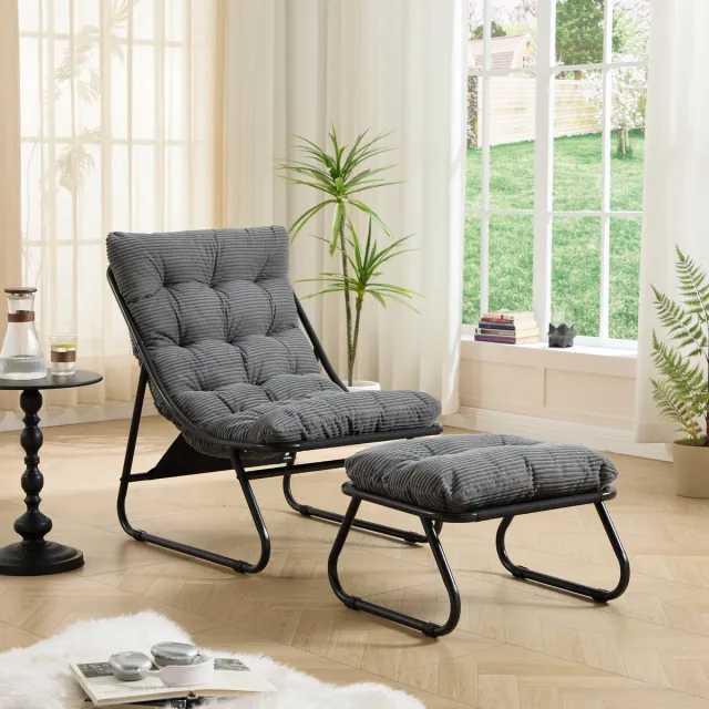 MUVANO Tuin loungestoel - Outdoor relaxstoel met voetenbank - Moderne armloze loungestoel - 65x78x86cm - Relaxen - Binnen en buiten Grijs