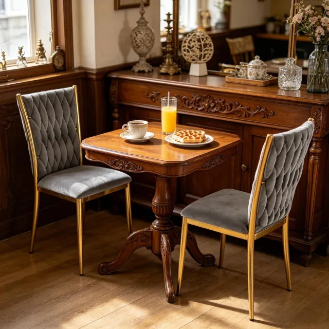 CHICFURN Eetkamerstoel - Hoge rugleuning - Metalen frame - Donkergrijs goud