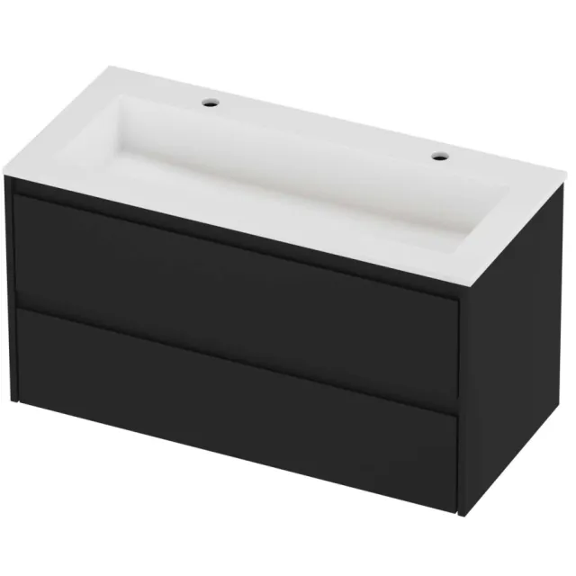 Proline Aristo Badmeubelset Polystone Elegant 2 Gaten 100x46x54 cm Mat White Mat Zwart