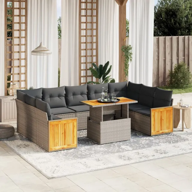 vidaXL 10-delige Loungeset met kussens poly rattan grijs, foto 2