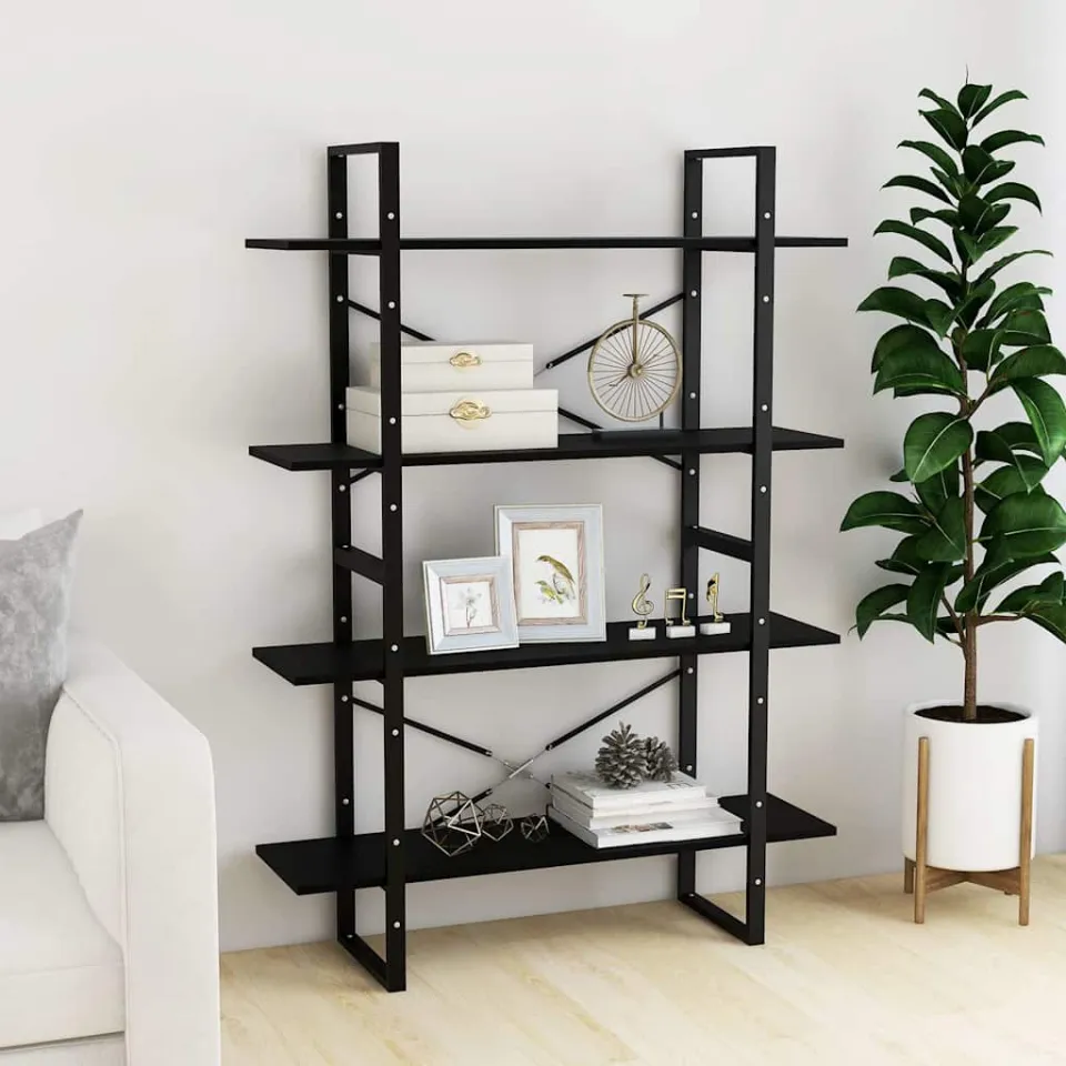 vidaXL Boekenkast met 4 schappen 100x30x140 cm grenenhout zwart, foto 3