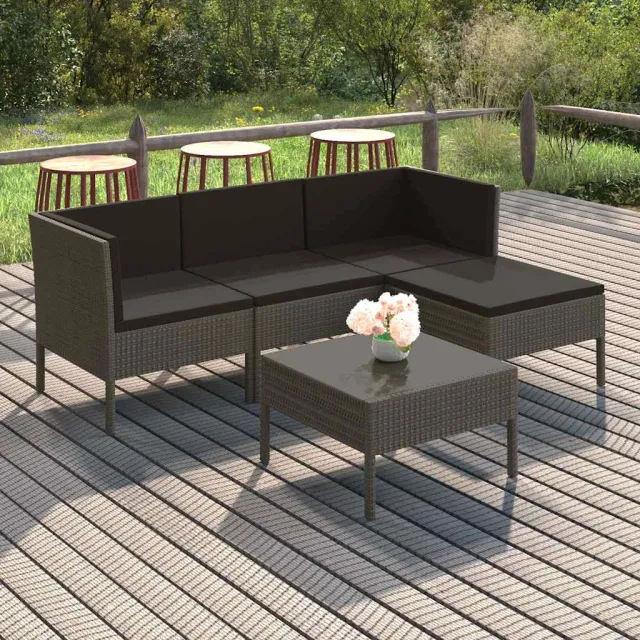 vidaXL 5-delige Loungeset met kussens poly rattan grijs, foto 2